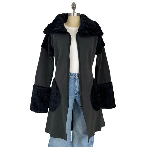 Vintage Mimdo Penny Lane Black Trim Gray Fleece Full Zip Long Jacket (Sz S) - Picture 3 of 15